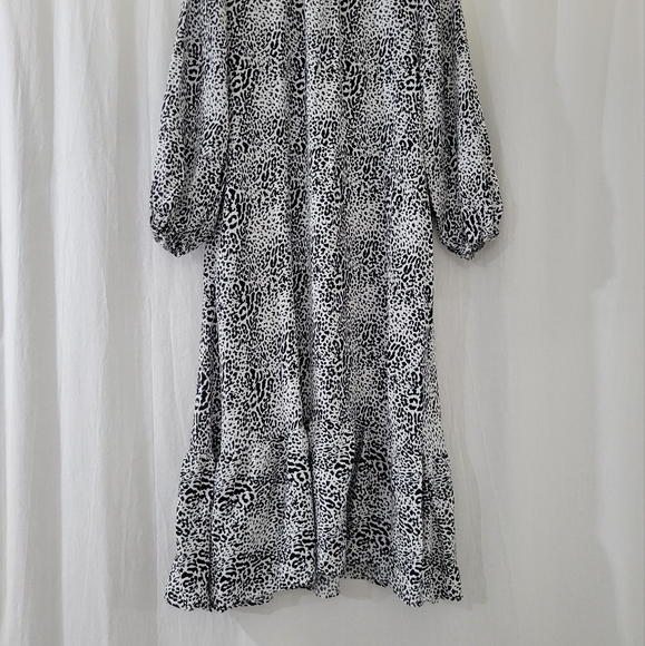 Zara Long Sleeve Maxi Dress in Black & White Leopard Print Women's Size M - Picture 2 of 4